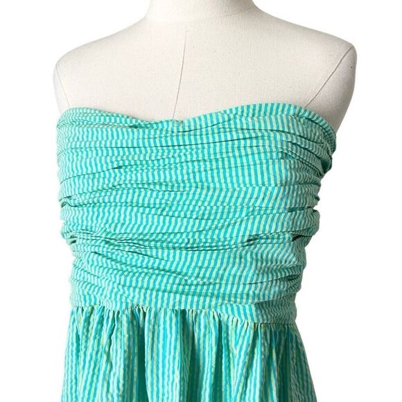 NEW Cinq a Sept Maurice Seersucker Tiered Midi Dress Cyan Lima Bean Cotton Sz 12 - Picture 3 of 6